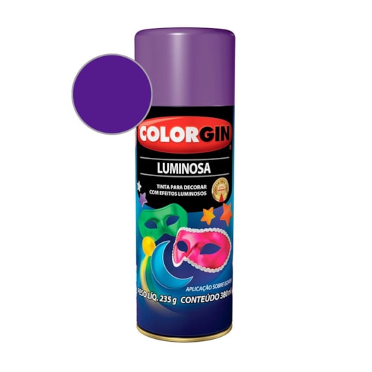 Tinta Spray Violeta Luminosa Colorgin 235g - Imagem principal - bc4eff8d-84e3-4890-b010-b5ebe9487981
