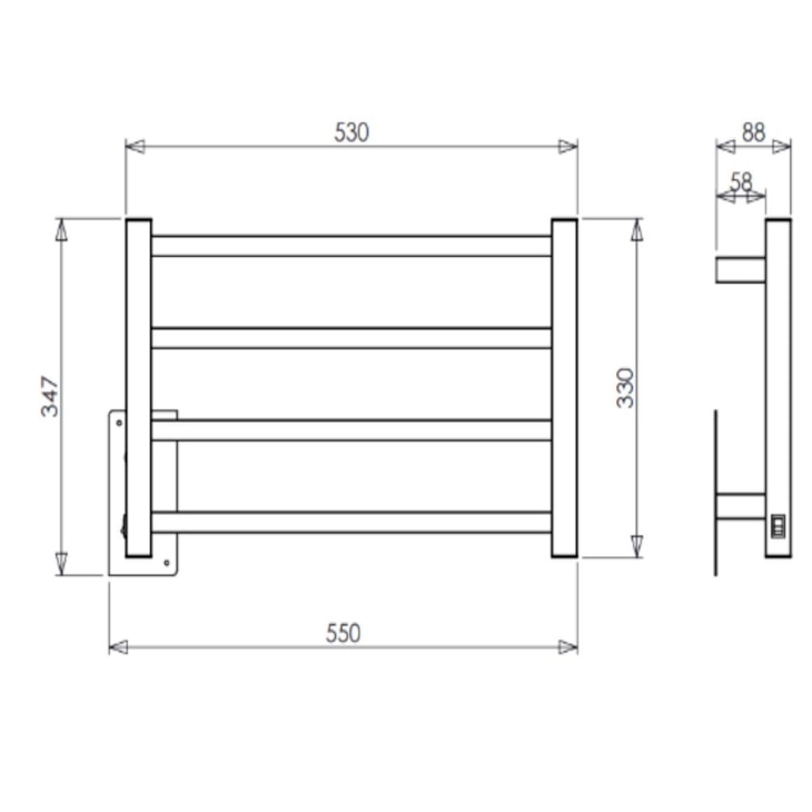 Toalheiro Aquecido Bivolt e Bilateral  Square Clean Preto Fosco Thermo 55W