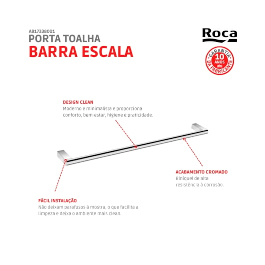 Toalheiro Barra Escala Cromado Roca 40cm - Imagem principal - 6c46198f-3c0a-43fb-919a-6a75fcc8c454