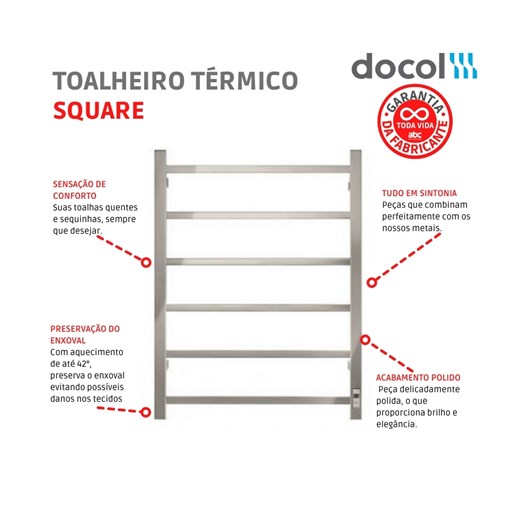 Toalheiro Térmico Square Quadrado 127v Inox Polido Docol - Imagem principal - ea19d12d-9086-4b4b-ba60-dd262005d7bd