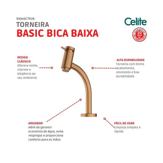 Torneira De Mesa Para Banheiro Bica Baixa Basic Rose Gold Matte Celite - Imagem principal - 9a68f181-7b0d-4ef6-b0ab-b7b9c789891f