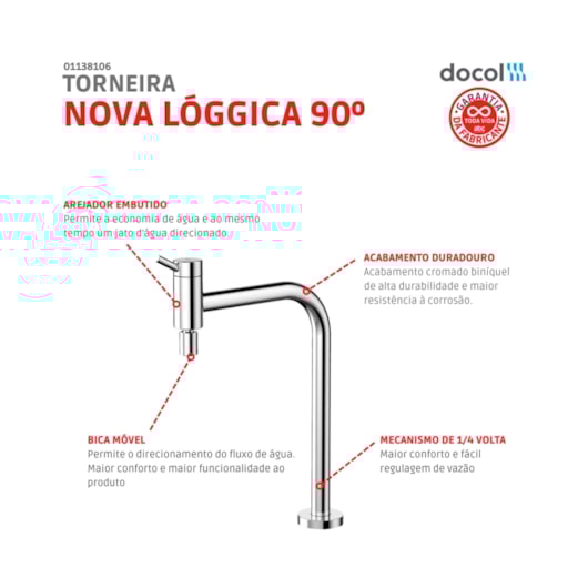 Torneira De Mesa Para Cozinha Bica Móvel 90° Cromado Lóggica Docol - Imagem principal - 43781f73-fbc7-4815-9f70-ef7ef68c14a3