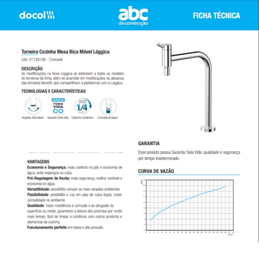 Torneira De Mesa Para Cozinha Bica Móvel 90° Cromado Lóggica Docol - Imagem principal - cf498c1a-1e61-4542-8b30-de7b0d8c9044