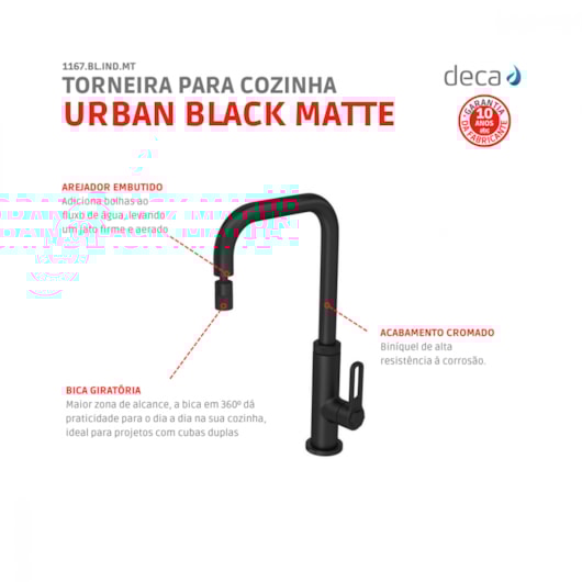 Torneira De Mesa Para Cozinha Com Bica Móvel Urban Black Matte Deca - Imagem principal - bff44d1c-0707-4632-afbb-d6715b555cc8