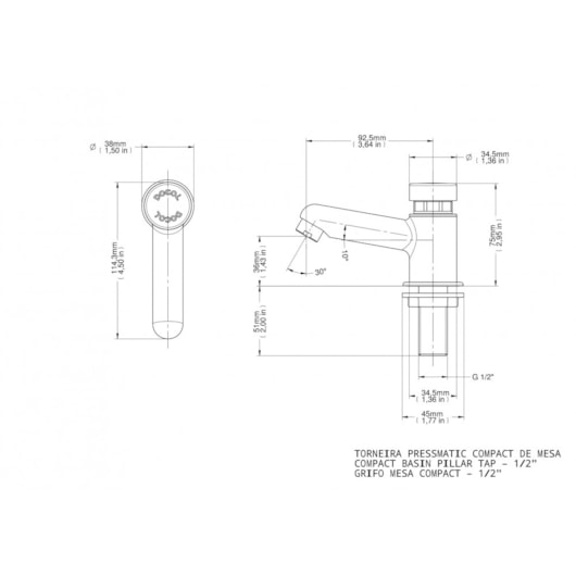 Torneira De Mesa Para Lavatório Automatica Temporizada Pressmatic Compact Cromada Docol - Imagem principal - 8f428d56-0485-4204-ae2f-e1a479b5ecaf