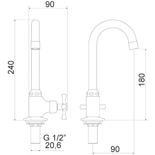 Torneira De Mesa Para Lavatório Bica Alta 1190 C24 1/4 Volta Tetra Cromado Meber - Imagem principal - df33d9bf-dff9-4192-bf81-f44339eeaa09