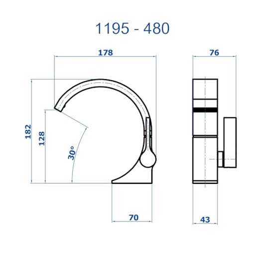 Torneira de Mesa para Lavatório Bica Alta Elo 1195 BK480 Preta Fosca DN 15 1/2