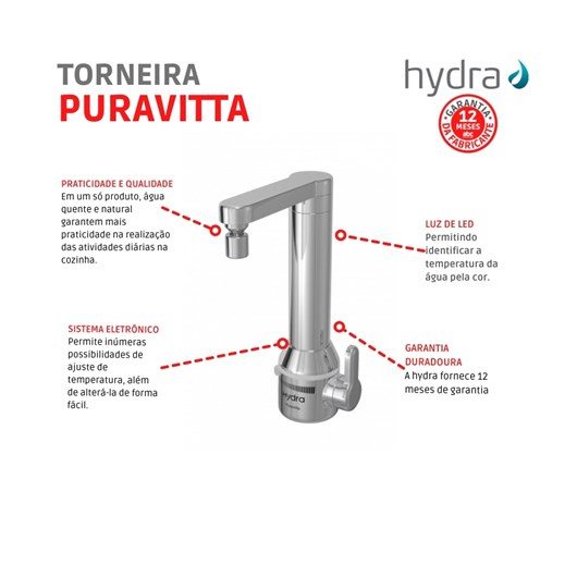 Torneira De Mesa Puravitta Metalizado Hydra 5500W 220V - Imagem principal - a808df6a-33d8-4b3b-bf02-c1c5ef03d0ad