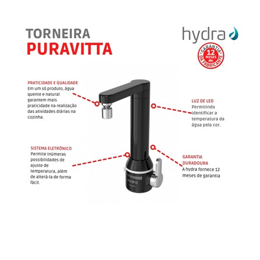 Torneira De Mesa Puravitta Preto Hydra 5500W 127V - Imagem principal - e0a8c3bf-60d6-4454-8663-b60831525e44