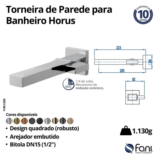 Torneira De Parede Para Lavatório Horus 450 Cromado Fani - Imagem principal - 98aec40b-01b8-4d01-9b95-b4832a3957f9