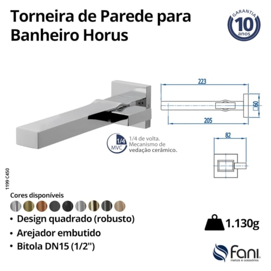 Torneira De Parede Para Lavatório Horus 450 Cromado Fani - Imagem principal - a3a6e05f-d0ff-4487-be0f-e54149ba1457