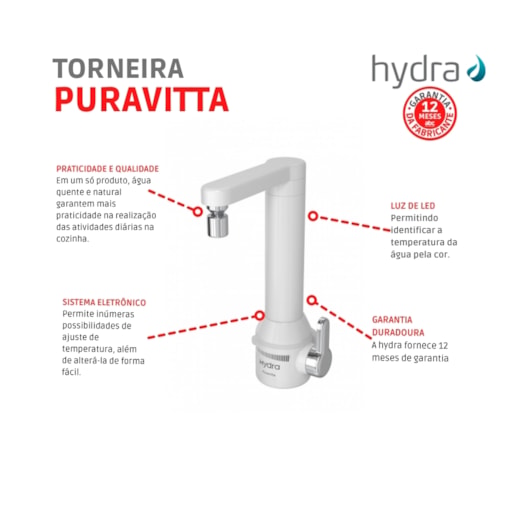 Torneira De Parede Puravitta Branco Hydra 5500W 220V - Imagem principal - b2fee5d8-1ccc-4c6f-9d01-350d37c0fd03