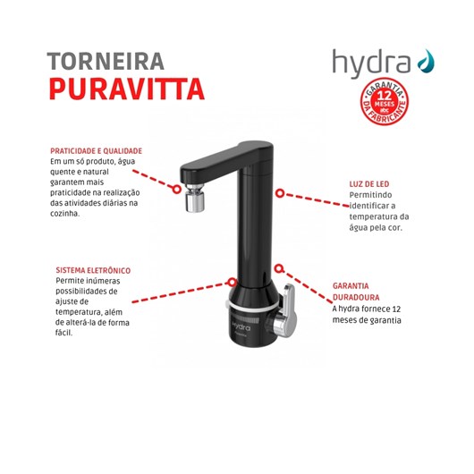 Torneira De Parede Puravitta Preto Hydra 5500W 127V - Imagem principal - 9e8aa30b-aee3-4033-890d-401ec7070cfc