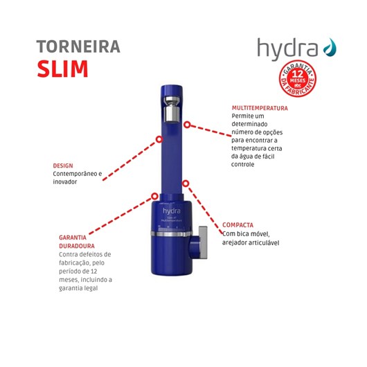 Torneira Elétrica Multitemperaturas Parede Slim 4t 127v 5500w Azul Hydra - Imagem principal - 08837d38-d800-429e-baf1-ed3941b1035b