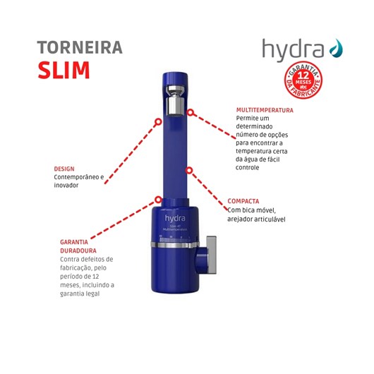 Torneira Elétrica Multitemperaturas Parede Slim 4t 220v 5500w Azul Hydra - Imagem principal - 99b89954-613c-4b88-98c2-9b4219b16f5d