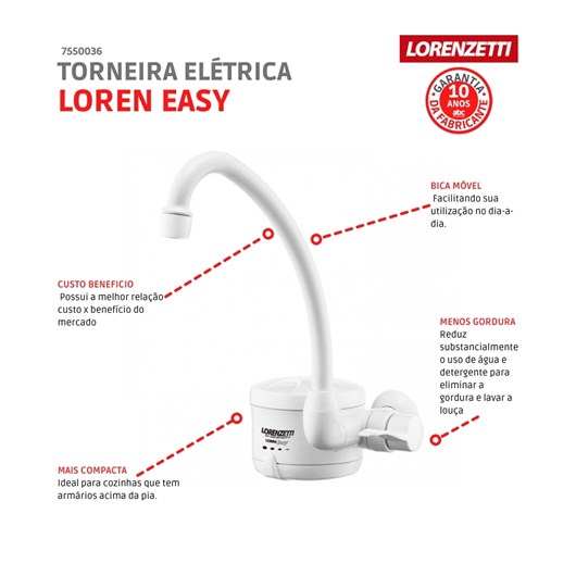 Torneira Elétrica Para Cozinha De Parede Easy 220v 5500w Lorenzetti - Imagem principal - f303b454-df54-49f0-a905-250b7b479be5