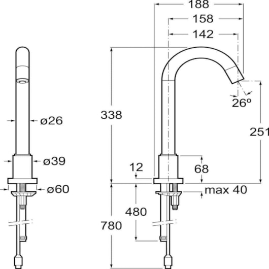 Torneira Eletrônica Para Lavatório de Mesa Corrente Continua A Pilha Bica Alta Loft Cromada Roca - Imagem principal - 87f13748-ef03-4179-9549-6c290f04908a