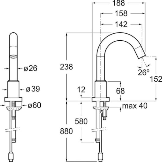 Torneira Eletrônica Para Lavatório De Mesa Corrente Continua A Pilha Bica Baixa Loft Croamada Roca - Imagem principal - aa39bac4-1528-4226-a810-fe819165db84