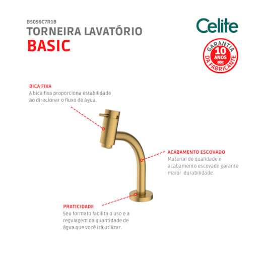 Torneira Lavatório Basic Mesa Bica Baixa Gold Matte Roca - Imagem principal - ebb65e21-b6ce-4c10-b595-3aa8526ee71e