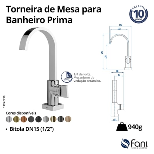 Torneira para Banheiro de Mesa Prima 210 Doro Vecchio Fani - Imagem principal - e6dd6c5d-ca6f-4ec2-8ba4-117ee2927240