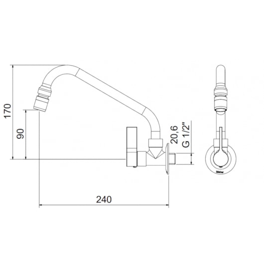 Torneira Para Cozinha Bica Móvel Parede 1165 C 36 Meber - Imagem principal - 7cd8bb24-6ab5-4dc7-86b4-f06af2f7f5b8