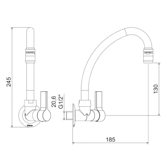 Torneira Para Cozinha Bica Móvel Parede 1187 C 36 Meber - Imagem principal - c47ae7a4-b98f-4b71-bbdb-ca558a576b11