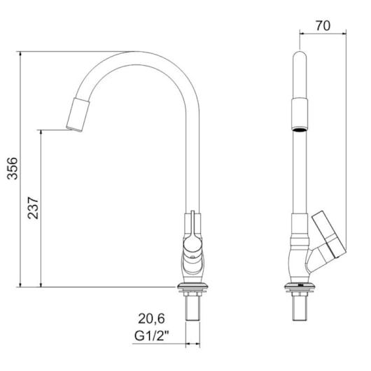 Torneira Para cozinha De Mesa Bica Média Flexível 1173 C36 Cromado/ Preto Meber - Imagem principal - 4401ee17-5522-4802-899f-4c651ca299ad