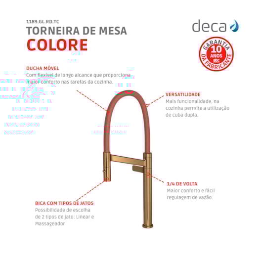 Torneira Para Cozinha De Mesa Colore Red Gold/Terracota Deca - Imagem principal - 46d871b6-41e0-4fb7-b520-950ae00ad331