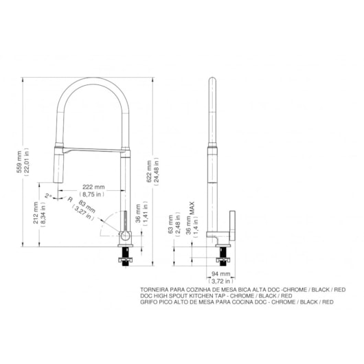 Torneira Para Cozinha De Mesa Doc Bica Alta Vermelho/cromada Docol - Imagem principal - 53d2a559-1581-46f9-9c23-67e828feb54f