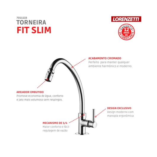 Torneira Para Cozinha De Mesa Fit Slim Cromada 1167 C31 Lorenzetti - Imagem principal - 30be064a-9cb9-47b5-ab3c-a789973ef39a