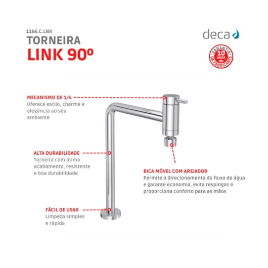 Torneira Para Cozinha De Mesa Link Bica Móvel 90° Cromada Deca - Imagem principal - 828a6822-f4e8-40fb-ab52-3152dd5e7749