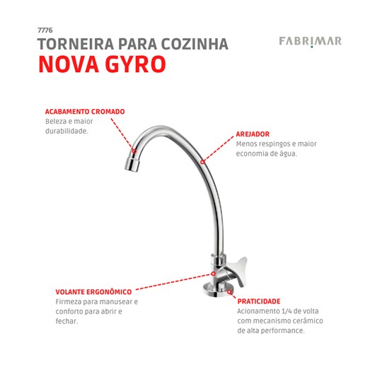 Torneira Para Cozinha De Mesa Nova Gyro Cromado Fabrimar  - Imagem principal - aa41eda2-96e3-42b2-a9e2-4ec542068ab6