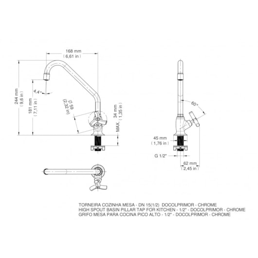 Torneira Para Cozinha De Mesa Primor Cromada Docol - Imagem principal - 9920177a-f758-40dd-aa86-ec941d978fb0