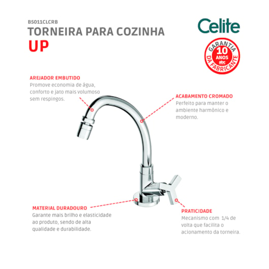 Torneira Para Cozinha De Mesa Up Cromado Celite - Imagem principal - 86002350-0b9b-453d-932e-14bffd09226c