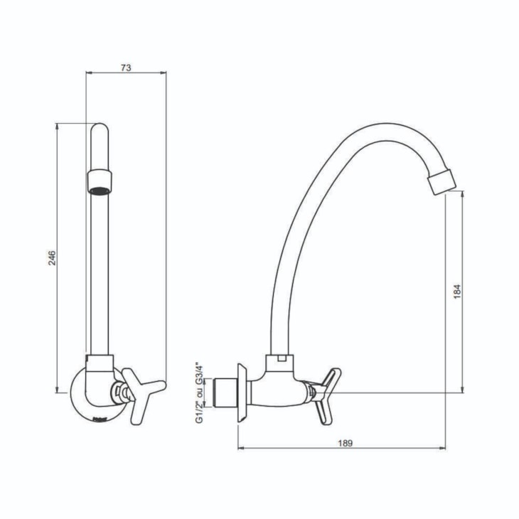 Torneira Para Cozinha De Parede 1187 15 Bj 1/4v Preto Matte Meber
