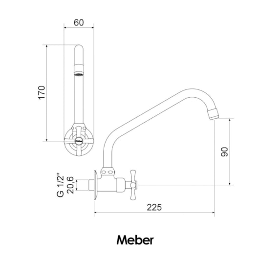 Torneira para Cozinha De Parede Bica Móvel 1165 Tetra Meber - Imagem principal - e16bcd4a-14d9-47dd-9266-118e7a38035b