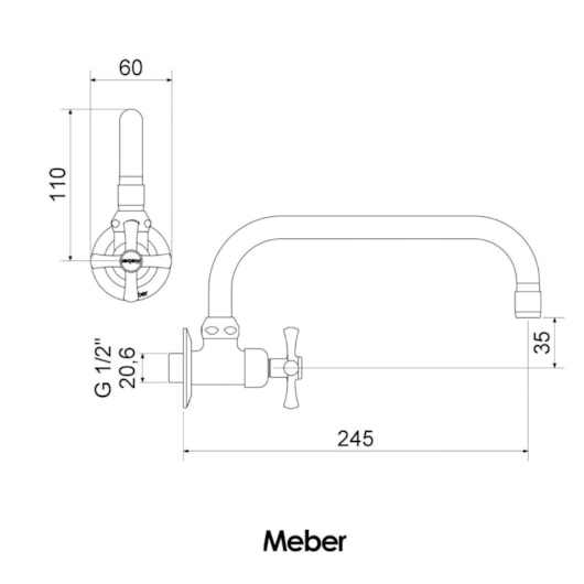 Torneira para Cozinha De Parede Bica Móvel 1166 Tetra Meber - Imagem principal - 6807cd3e-2b9f-4057-9f86-678ca4bfd8e2
