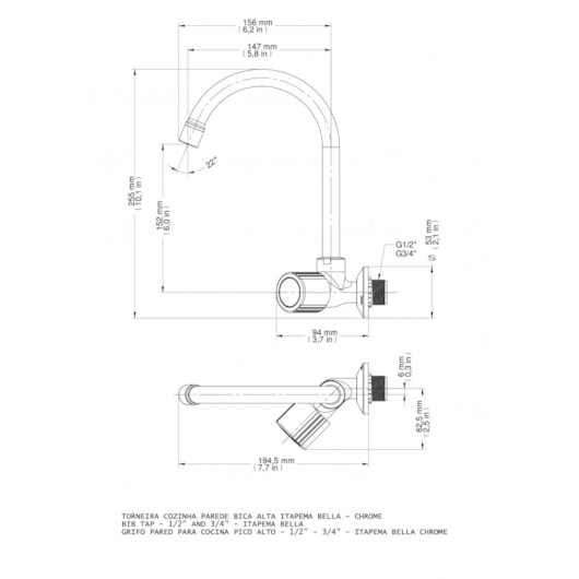 Torneira Para Cozinha De Parede Itapema Bella Bica Alta Cromada Docol - Imagem principal - b88765be-ec8c-406a-a9dc-798e74457c20