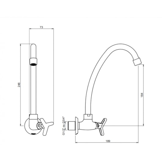 Torneira Para Cozinha Parede C15 Meber - Imagem principal - 67956f9f-5d3b-45c5-a125-0ee5d7edbcc9
