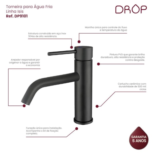 Torneira Para Lavatório Bica Baixa Black Matte Drop - Imagem principal - 467e83af-10d3-4460-b1f4-6c8bc931e508