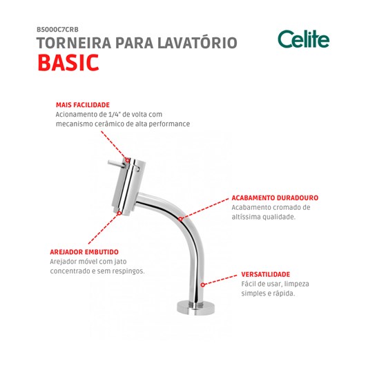 Torneira Para Lavatório De Mesa Basic Bica Baixa Cromada Celite - Imagem principal - 2420cd4d-47cb-4c67-99f6-778259b29c39