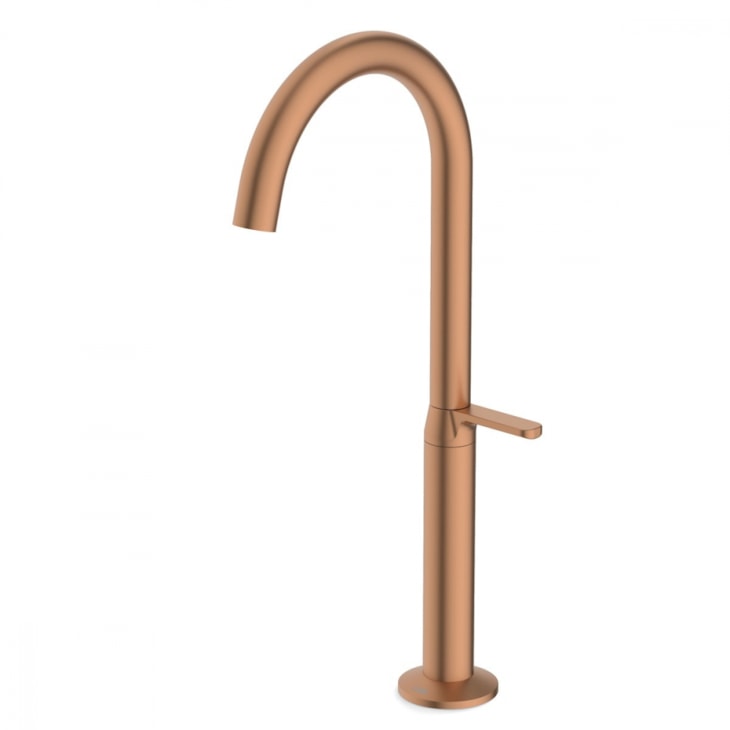 Torneira Para Lavatório De Mesa Bica Alta Design Matte Rose Gold Celite