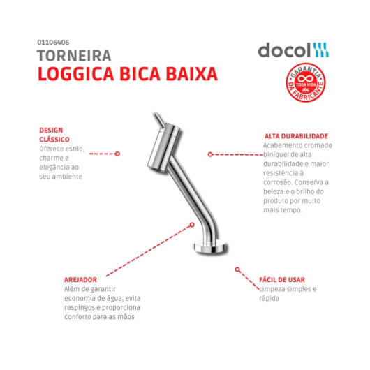 Torneira Para Lavatório De Mesa Bica Baixa Cromado Nova Lóggica Docol - Imagem principal - ad765232-961d-496a-8f93-897f881efedc