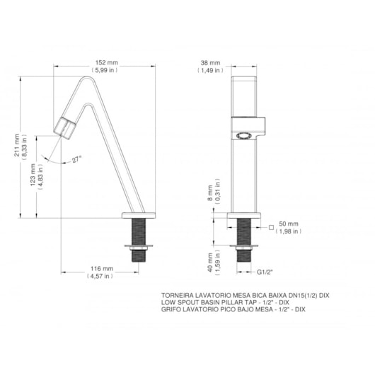 Torneira Para Lavatório De Mesa Bica Baixa Dix Cromada Docol - Imagem principal - 718770bc-1bdd-4660-bd1d-8f011addc9f4