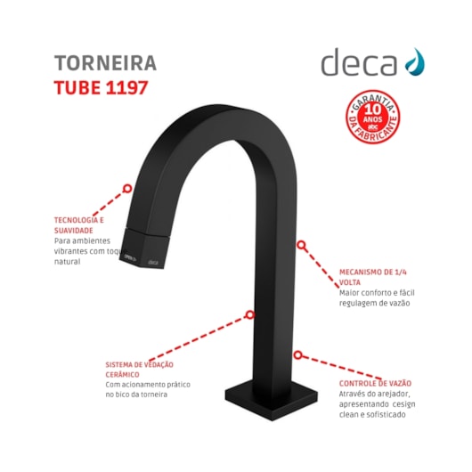 Torneira Para Lavatório De Mesa Bica Baixa Tube Black Matte Deca - Imagem principal - 1f531f00-3edd-49a5-87a8-13bf2a1f5350