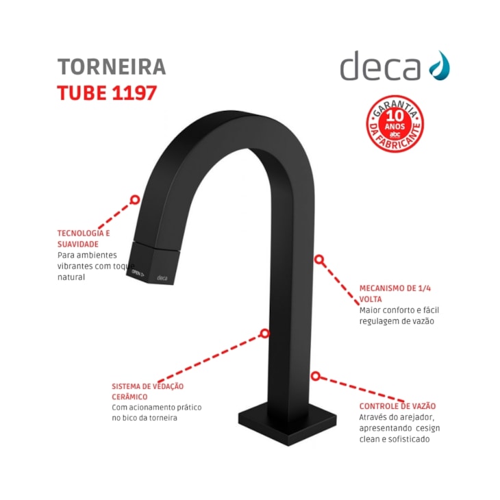 Torneira Para Lavatório De Mesa Bica Baixa Tube Black Matte Deca