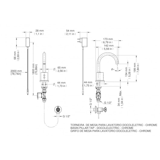 Torneira Para Lavatório De Mesa Eletric Clean Cromada Docol - Imagem principal - 144f9dca-744d-4963-89c9-bfb81a48cda4
