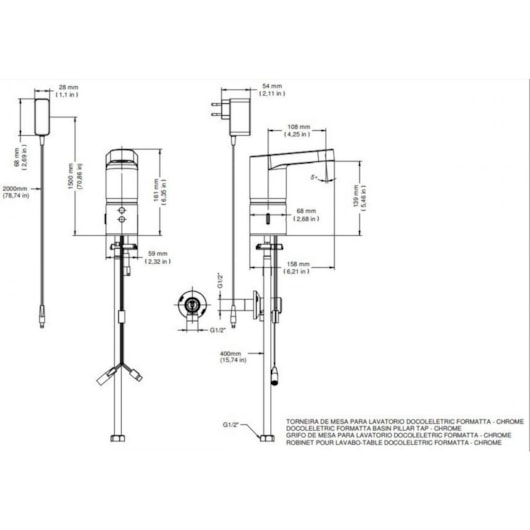 Torneira Para Lavatório De Mesa Eletric Formatta Cromada Docol - Imagem principal - 4d7c338b-2c6a-4029-910b-455c739d7c88