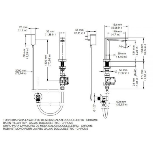 Torneira Para Lavatório De Mesa Galaxi Eletric Cromada Docol - Imagem principal - ad4d6cc0-1201-433a-879c-8325f7707753