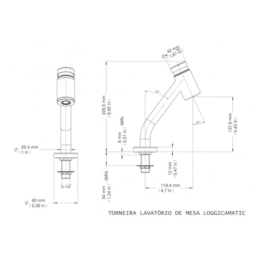 Torneira Para Lavatório De Mesa Loggica Matic Bica Baixa Cromada Docol - Imagem principal - a79db927-b495-4607-a983-3902479b9fb6